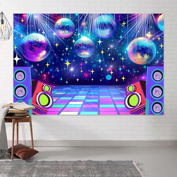 Dance Party Backdrop Retro 80s 90s Theme Stage Dance Ball Music Birthday Party Decoration DJ Photography Background 6 x 4 ft for Baby Shower Picture Photo Shoot Polyester Fabric,Multi1