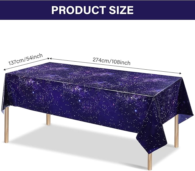 Tatuo 6 Pack Galaxy Plastic Table Cover Space Tablecloth Space Star Purple Nebula Rectangle Tablecloth Disposable Starry Night Sky Tablecover for Birthday Home Party Decorations, 54 x 108 Inch