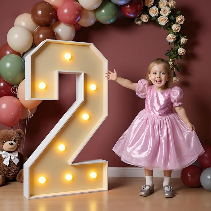 imprsv 3FT Light Up Numbers, Marquee Numbers 2 for Birthday and Anniversary Party Decorations, Large Light Up 2, Pre-Cut Foam Board Kit