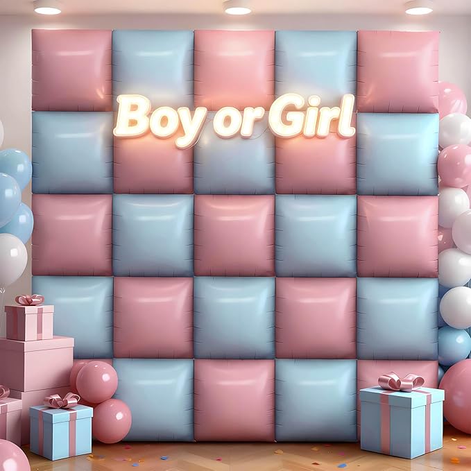 50Pcs Light Pink and Light Blue Square Foil Balloons Wall Backdrop, Double Sided Metallic Foil Balloons Tunnel Arch Garland Kit for Photo Booth Birthday Wedding Halloween Christmas Party Decorations