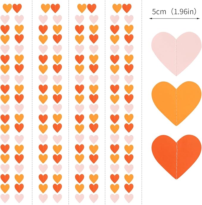 Pink Orange Fall Engagement Party-Decorations Heart-Garland - 52ft Fall Autumn Thanksgiving Harvest Hanging Streamers Banner,Birthday Baby Bridal Shower Wedding Bachelorette Groovy Decor Panduola