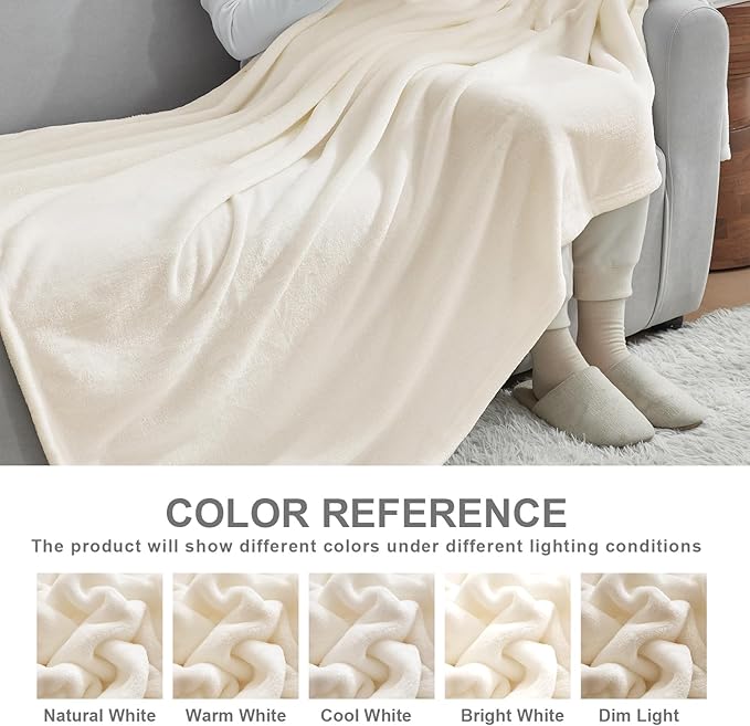 Hansleep Fleece Blanket for Couch Beige, Super Soft Flannel Fuzzy Plush Cozy Blanket for All Seasons, Beige, Throw 50x60 Inches
