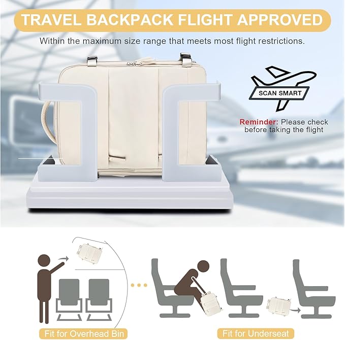 coofay Large Travel Backpack Carry on Flight Approved Mochila De Viaje Personal Item Backpack for Airlines Frontier Airlines Personal Item Bag Large Backpack for Travel Backpacks for Men Women Beige