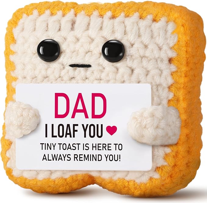 Mini Toast Pun Fathers Day Dad Gifts from Daughter Son Wife, Birthday Gifts for Dad Father Daddy , I Love You Funny Presents - Father‘s Day Cute Decor - Handmade Emotional Cute Loaf Crochet Toast
