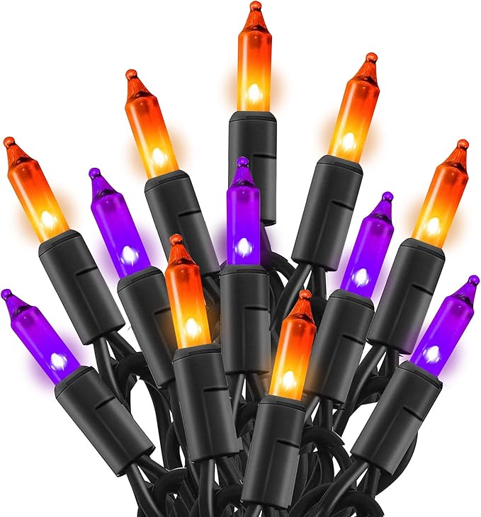 TW SHINE Purple and Orange Halloween Lights, 20FT 100 Count Incandescent Mini String Lights, Waterproof Halloween Decorations for Outdoor Indoor Patio Home Party Garden Yard Decor