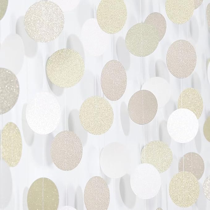 Champagne Gold White Party-Decorations Streamers - 52Ft Hanging Birthday Paper Garland Banner,Christmas Wedding Baby Bridal Shower Bachelorette Engagement Graduation Supplies Backdrop Decor Hugtmr
