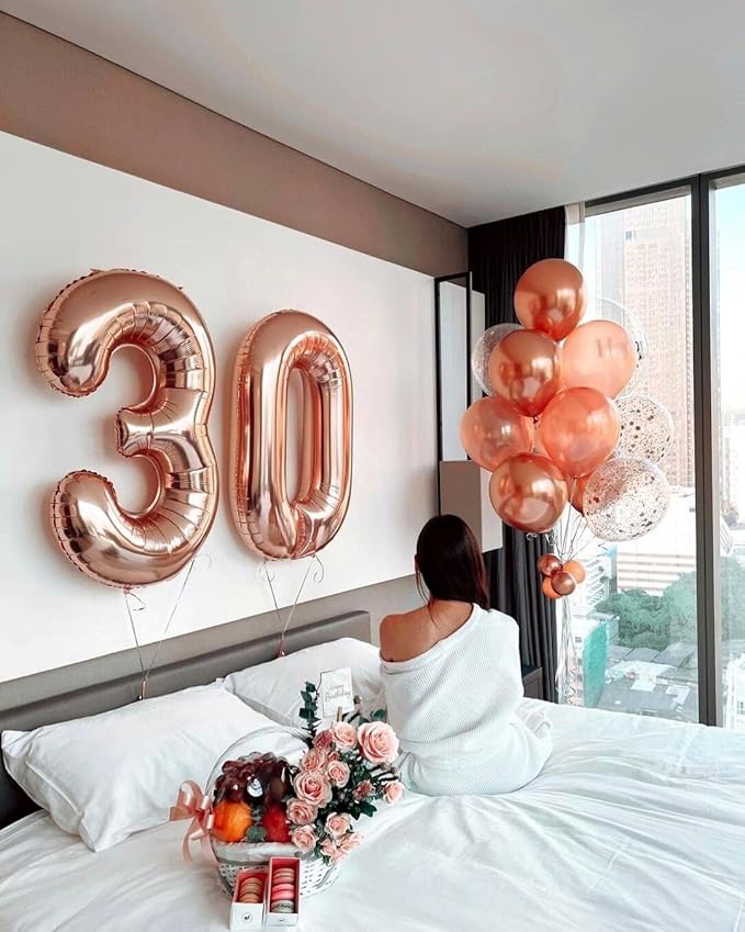 Large 40 Inch Rose Gold 3 Number Balloon, 3 13 23 30 33 36 38 Rose Gold Birthday Party Decorations, Numbers Three Foil Balloons for Anniversary Party Graduations Celebration Supplies