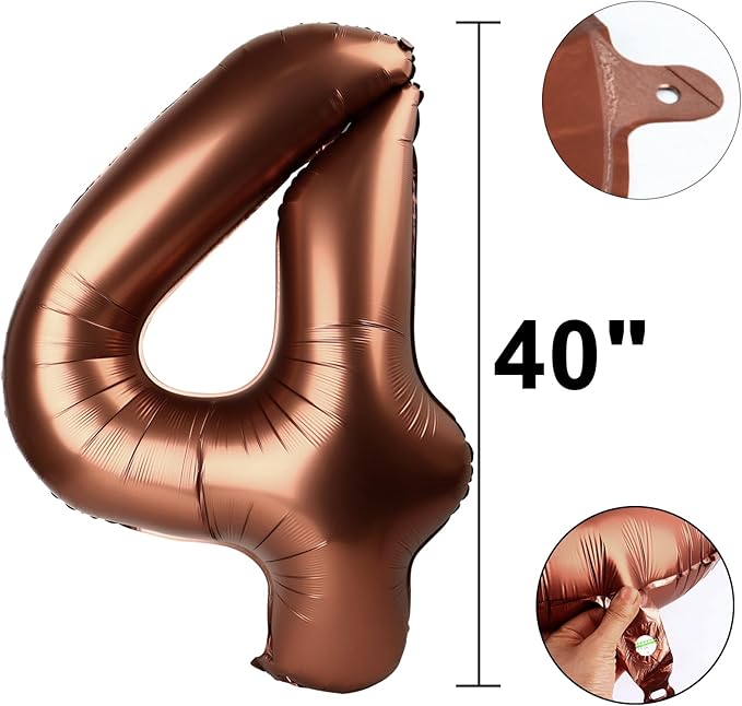 40 Inch Large Dark Brown 4 Balloon Numbers Chocolate Big Foil Number Balloons Giant Helium Happy 14th 24th Birthday Party Decorations for Man and Women, Huge Mylar Anniversary Party Supplies