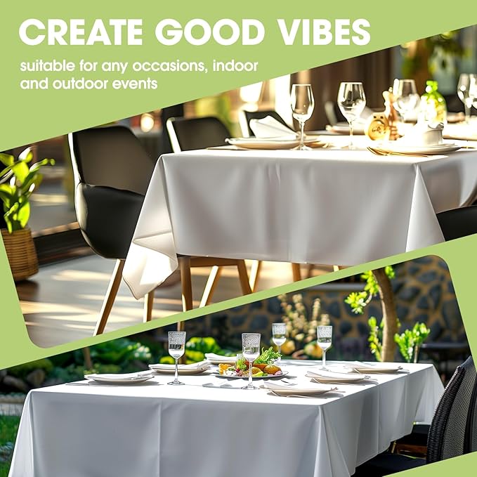 Pureegg Rectangle Table Cloth 60" x 84" – Durable Polyester Tablecloth Offers Reusable & Washable Protection, Ideal for Outdoor Party, Picnic, Wedding, Banquet and Birthday, 2 Pack, White