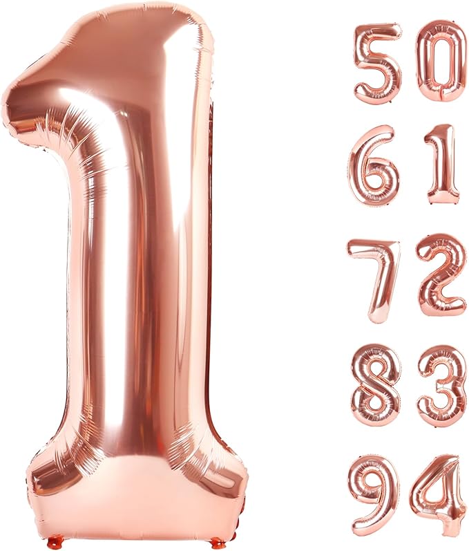 40 Inch Rose Gold 1 Balloon for First Birthday, 1st Number Balloons Birthday Decorations for Girl Boy Kids Toddler Baby, One Giant Number 1 Balloon