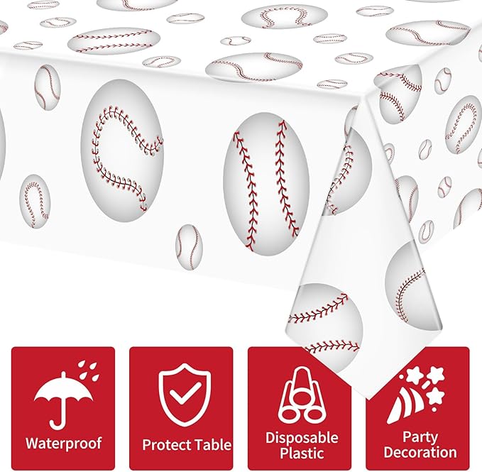 2 Pack Baseball Tablecloths 54 x 108 Inch Disposable Plastic Baseball Pattern Tablecover Rectangular Table Cloth for Kids Sports Baseball Birthday Party Outdoor Picnics Dining Supplies
