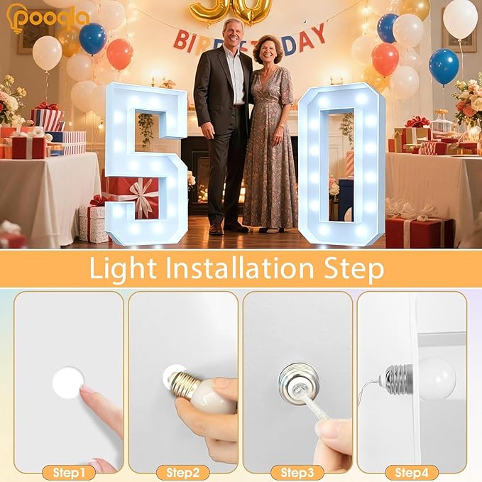 Pooqla 4 FT Light Up Marquee Numbers, Cool White and Warm White LED Large Lighted Marquee Numbers, Giant Mosaic Light Up Numbers for Balloons 6th 16th 60th Birthday Party Decoration, LED Number 6