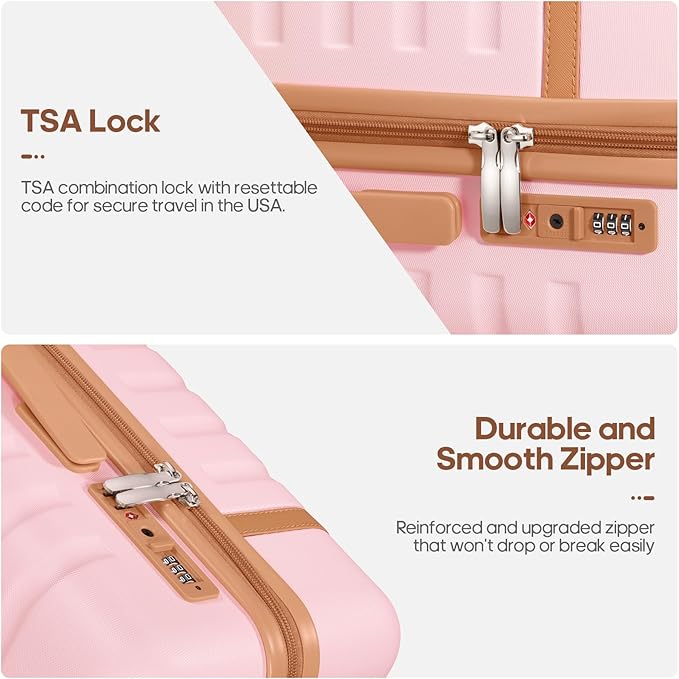 UKEIN Luggage Sets 3 Piece, PC Hardside Checked Luggage 28 Inch With Spinner Wheels with TSA Lock, Large Suitcase Set With Travel Backpack for Men (Pink, 3 piece set (28inch))