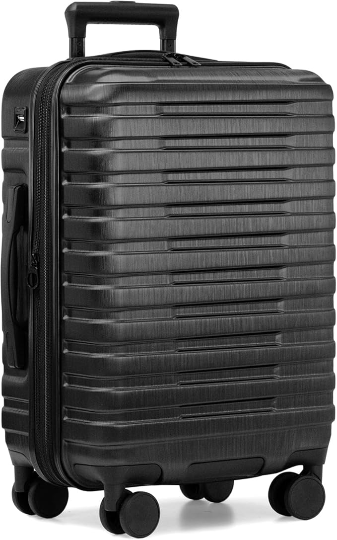 U.S. Traveler Boren Polycarbonate Hardside Rugged Travel Suitcase Luggage with 8 Spinner Wheels, Aluminum Handle, Carry-on 22-Inch, USB Port, Black