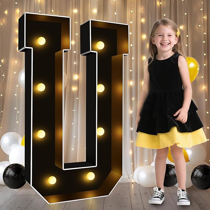 Pooqla 3FT Marquee Light Up Letters, Black LED Party Decor Large Marquee Letters 3 Feet Tall, Giant Mosaic Letter for Birthday Graduation Anniversary Wedding Decoration, Letter U