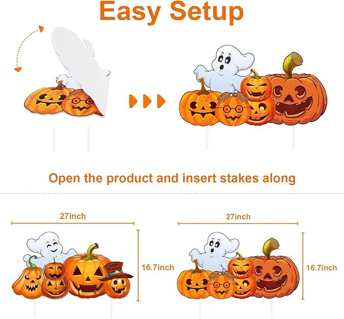 8PCS Large Halloween Decorations Outdoor Yard Signs - Halloween Pumpkin Ghost Monster Decor - Yard Stakes Prop for Lawn Decorations Outdoor Garden Home Party Decor