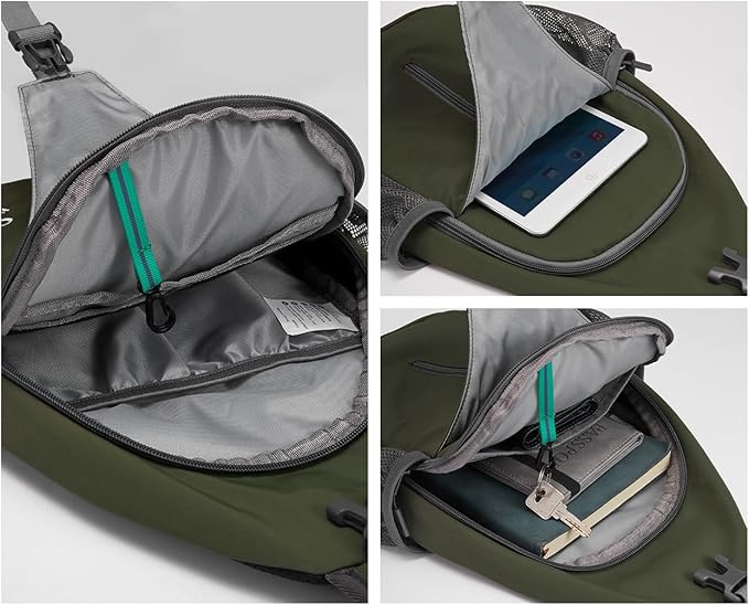 WATERFLY Crossbody Sling Backpack Sling Bag Travel Hiking Chest Bags Daypack (Dark Green)