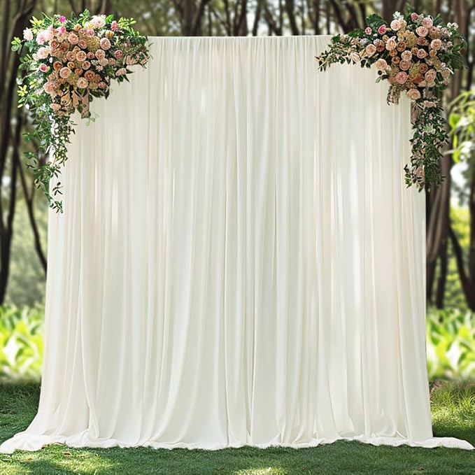 20x10ft Wrinkle Free Ivory Backdrop Curtain for Parties Soft Fabric Drapes Wedding Ivory Curtain Backdrop for Birthday Party Decorations Background for Photography 5x10ft,4 Panels
