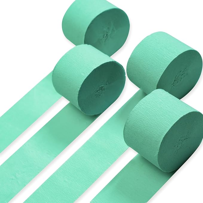 PartyWoo Mint Green Crepe Paper Streamers, 4 Rolls of 328ft for Party, Wedding, Birthday, Baby Shower Decorations by PartyWoo