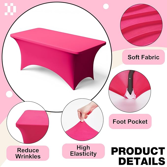 Trlyc 1 Pack 6FT Spandex Table Cloth - 72 x 30 Inch Rectangular Stretch Tablecloth, Wrinkle Resistant Scretch Table Cover for Wedding, Party, Banquet, Picnic, Outdoor Decoration (1Pcs,Fuchsia)