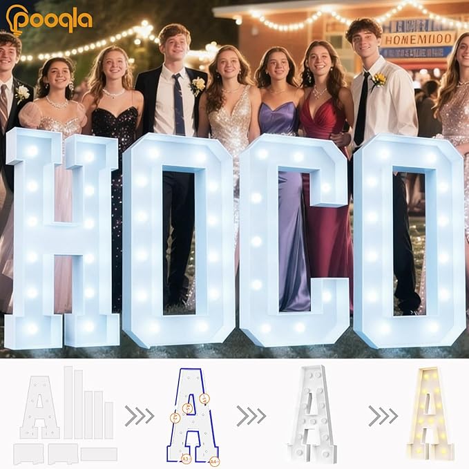 Pooqla 4 FT Marquee Light Up Letters, Cool White and Warm White Marquee Letter 4 Feet Tall, Giant LED Sign Big Mosaic Letter I for Balloons Birthday Party Anniversary Wedding Decorations