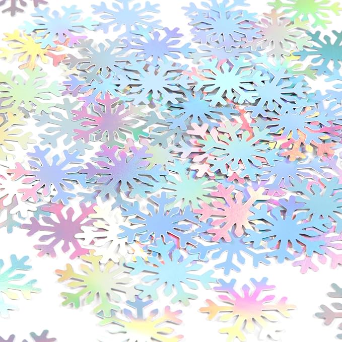 Snowflake Snow-Iridescent Party-Decorations Frozen Paper-Confetti - 100pcs Glitter Christmas Holographic Table Confetti,Winter Wonderland Birthday Supplies New Year Baby Shower Decor Lasting Surprise