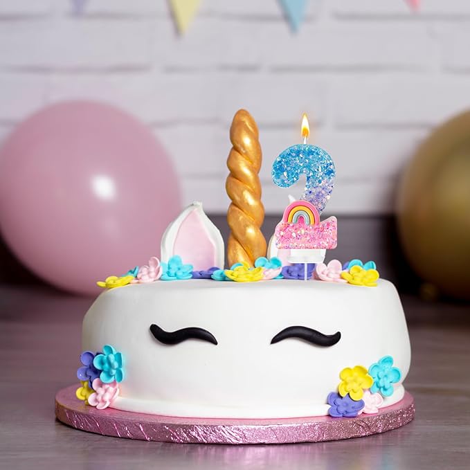 Rainbow Birthday Number Candles, Number 2 Candles, Cupcake Decorations, Macaron Birthday Cake Decorations, Cartoon Theme Party Supplies (Number 2)