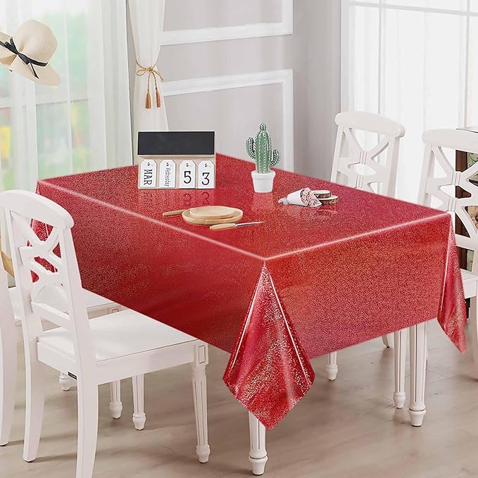 1 Pack Red Iridescent Plastic Tablecloth Disposable 54 × 108 Inch Glitter Holographic Foil Table Cloth Plastic Laser Rectangle Table Cover for Birthday Wedding Disco Party