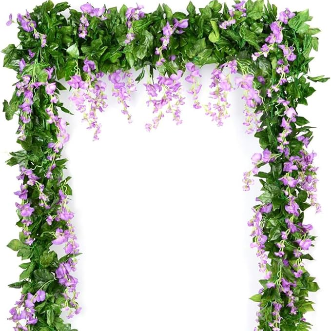 5pack Wisteria Garland Artificial Flower Garland Fake Wisteria Vines for Wedding Floral Decor-Total 36 Ft (Light Purple)