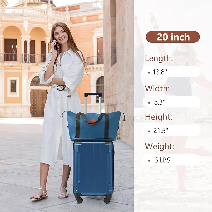 Merax Luggage Set 3 Piece Carry on Luggage, Lightweight Durable Spinner Suitcase with Corner Guards (Blue, 20inch)