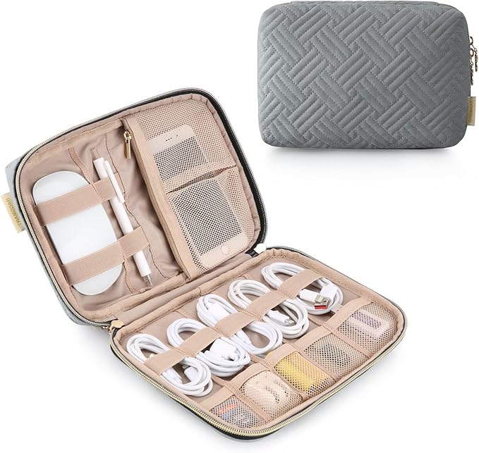BAGSMART Electronics Organizer Travel Case, Travel Cable Organizer Bag for Travel Essentials & Accessories for Women, Cord Organizer for Phone, SD Card, Grey