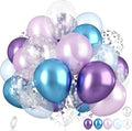 Snow Balloons Set, Pearl Purple Blue Metallic Purple Blue Snowflake Latex Balloon with Silver Confetti Balloons for Winter Wonderland Christmas Princess Girl Birthday Baby Shower Party Decor
