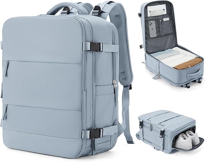 coowoz Large Travel Backpack Carry On for Women Man Waterproof Gym Backpack with Laptop Compartment Mochila de Viaje Teacher Personal Item Backpacks Rucksack Airplane Accessories Must Haves Gray Blue