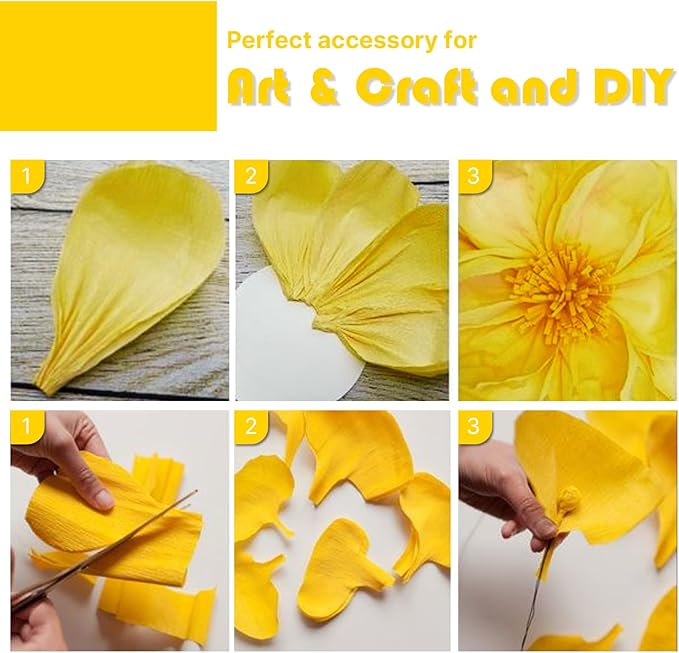 PartyWoo Crepe Paper Streamers - 10 Rolls, 820ft, Pack of Yellow Party Streamers for Birthday, Wedding, Baby Shower Decorations (1.8 in x 82 Ft/Roll)