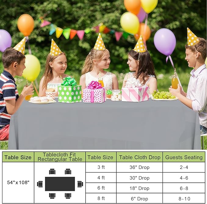 Smiry Disposable Table Cloth - 15 Pack, 54 x 108 Inch Waterproof Rectangle Tablecloths for Parties, Decorative Plastic Table Cover, Leakproof & Sturdy, Grey