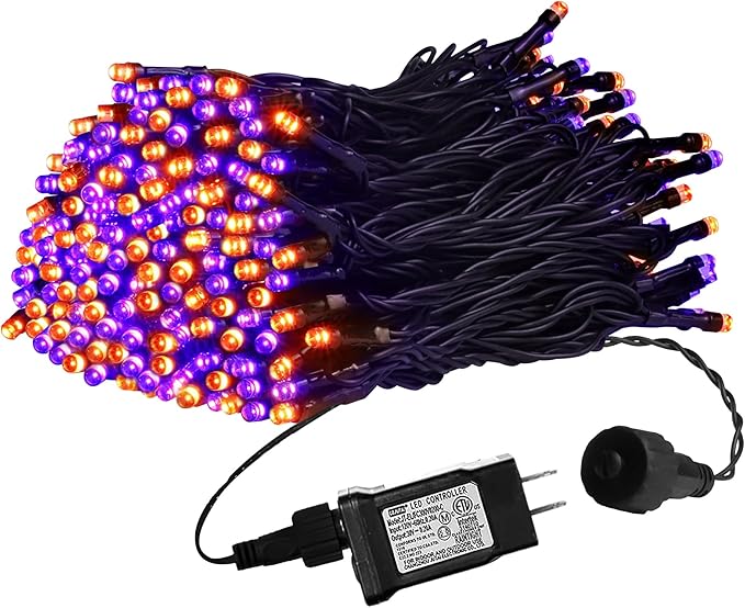 weillsnow Purple&Orange Halloween Lights, 200 LED 66Ft Plug in Waterproof Halloween String Lights, 8 Modes with Memory for Outdoor Indoor Garden Halloween Christmas Decorations (Orange&Purple, 66FT)