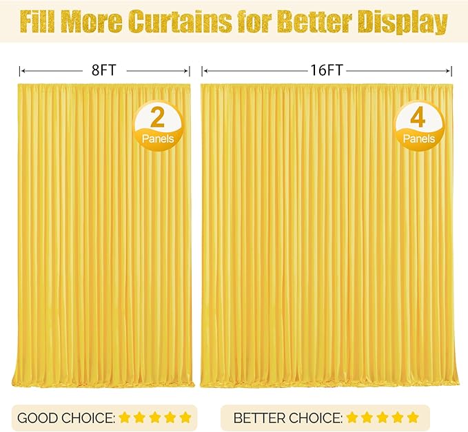 16x10FT Yellow Backdrop Curtains for Wedding Parties, Wrinkle Free Polyester Photography Backdrop Drapes for Wedding Baby Shower Birthday Parties Stage Background Stand Decorations 4x10ft,4 Panels