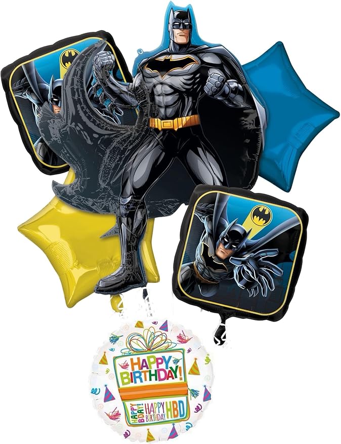 Anagram Classic Batman Birthday Party Supplies 6pc Balloon Bouquet Decorations