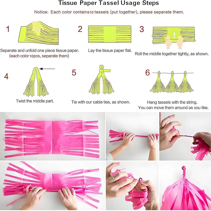 Green Paper Tassel Garland Banner - Tri-Color Handmade Tassels for Party Decorations, Wedding Backdrop, DIY Crafts (30-Pack)
