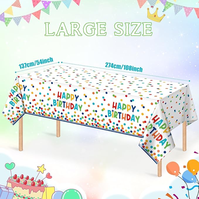 1 Pack Happy Birthday Plastic Tablecloth Decorations,Disposable Colorful Polka Dots Table Cloths,Rectangle Waterproof Table Cover for Girls Boys Birthday Baby Shower Party Decorations,54x108 Inch