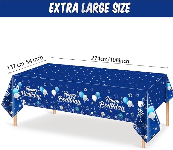 Tegeme Navy Blue Party Supplies Stars Happy Birthday Tablecloths Starry Confetti Table Covers for Kids Boys Girls Baby Shower Birthday Party Decorations(Navy Blue and Silver,1 Pack)