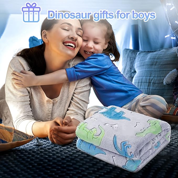Glow in the Dark Dinosaur Kids Blanket - Soft Fleece Throw, 50"x60" - Boys & Toddlers, Birthday Gift