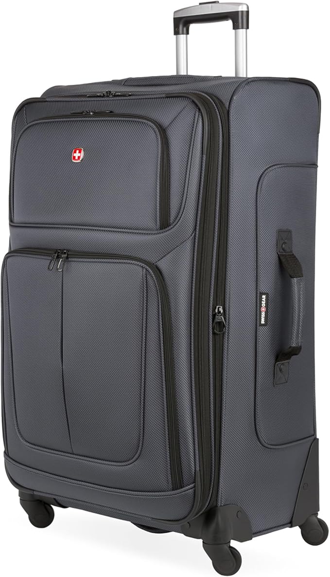 SWISSGEAR Sion Softside Expandable Spinner Luggage Durable Lightweight Travel Suitcase, Dark Grey, Checked-Large 29-Inch