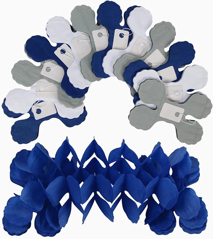 Navy-Blue White-Silver Party-Decorations Streamers Garland - 12pcs Royal Graduation 2025 4-Leaf Clover Paper Streamer Men Boy Birthday Wedding Bridal Shower Flower Banners Fathers Day Decor Ouruola