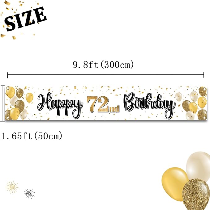 Happy 72nd Birthday Decorations,72nd Gold Balloon Large Birthday Hanging Banner Sign Cheers to 72 Years Old Bday Party Supplies.