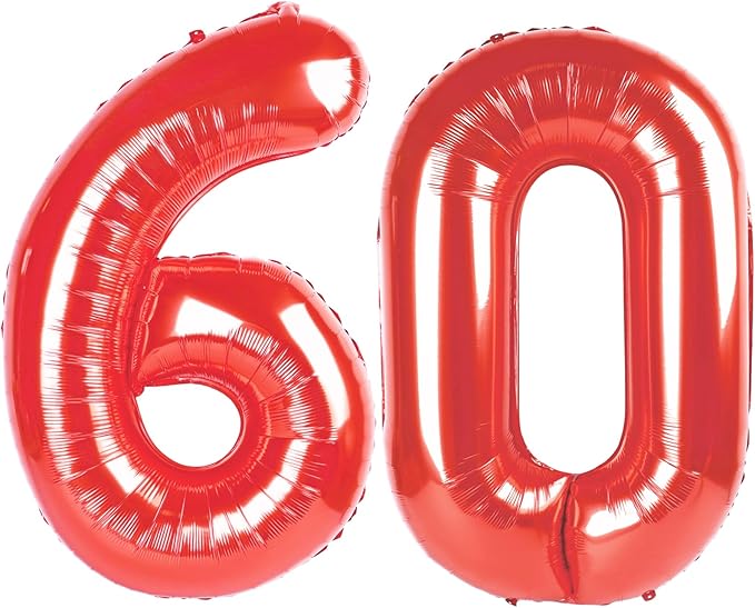 Red Jumbo Number 60 Balloon 40 Inch, Women Men 60 Birthday Supplies, Foil Helium 60 Birthday Giant Balloon, Mylar Red Number Balloons Anniversary Decorations