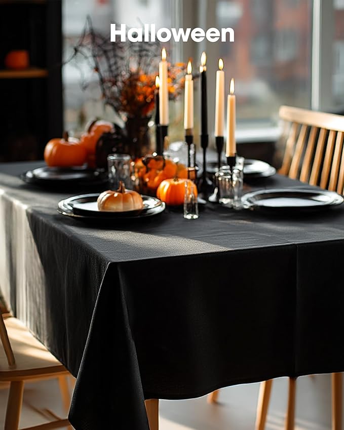Pureegg Rectangle Table Cloth 60" x 84" – Durable Polyester Tablecloth Offers Reusable & Washable Protection, Ideal for Outdoor Party, Picnic, Wedding, Banquet and Birthday, 4 Pack, Black