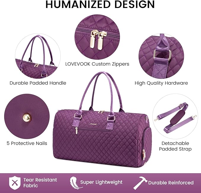 LOVEVOOK Travel Duffle Bag, Weekender Bag for Women with Toiletry Bag, Carry on Overnight Bag with Shoe Compartment, Gym Duffel Bag with Wet Pocket, Mommy Hospital Bags for Labor and Delivery