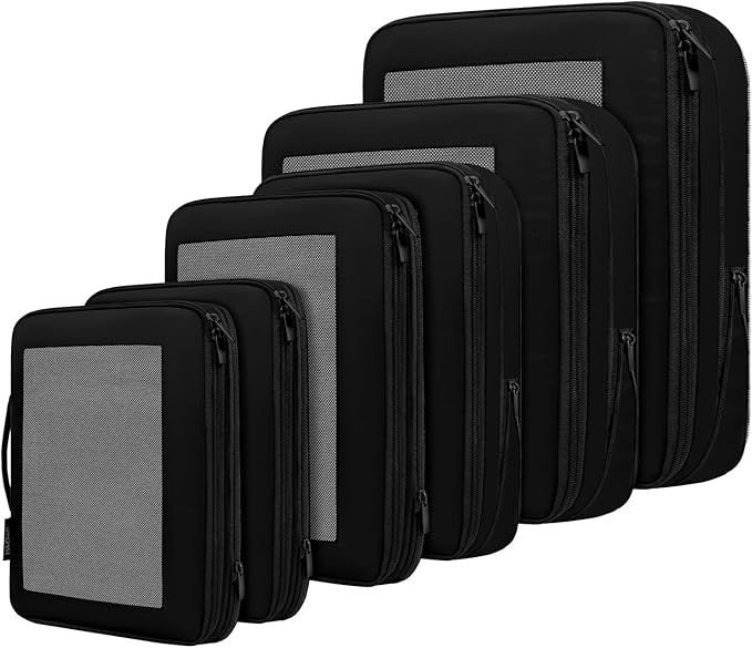 BAGAIL 4 Set/6 Set/8 Set Compression Packing Cubes Travel Accessories Expandable Packing Organizers (Square Mesh, 06-Black)