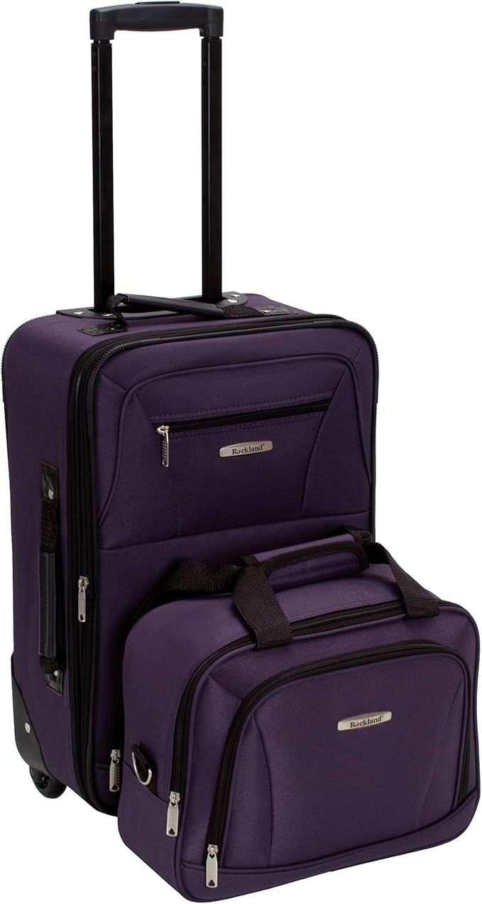Rockland Fashion Softside 2 Piece Luggage Set, Expandable, (14" Tote/19" Upright), Purple
